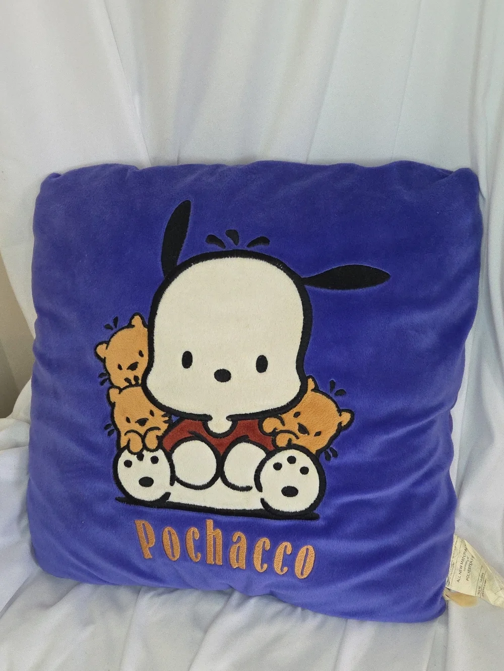 Vintage 90s Sanrio Pochacco Purple Velvet Plush Throw Pillow Cushion Rare